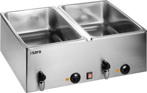SARO Bain Marie Modell BMH 160-2 Made in Europe - Material: Edelstahl - Für 2 x 1/1 oder 4 x 1/2 oder 6 x 1/3 GN-Behälter bis 150 mm Tiefe