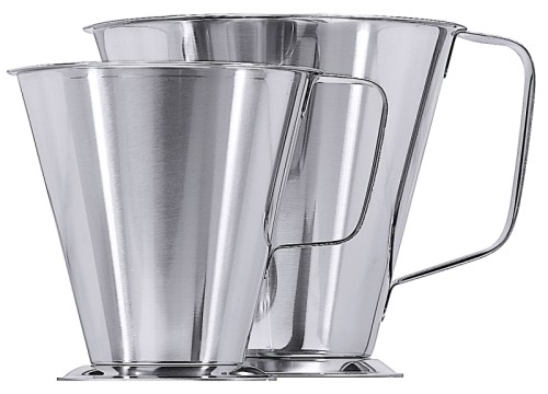 Maß / Meßbecher mit Fuß aus Edelstahl 18/10, seidenglänzend poliert, innen graduiert, Maßeinheit: Liter und Pint, mittelschwere