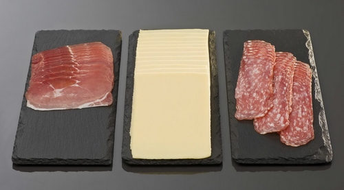 Naturschieferplatte 30 x 12 cm Materialstärke 6-9 mm möbelschonende Füßchen gebrochene Kanten glänzende, versiegelte