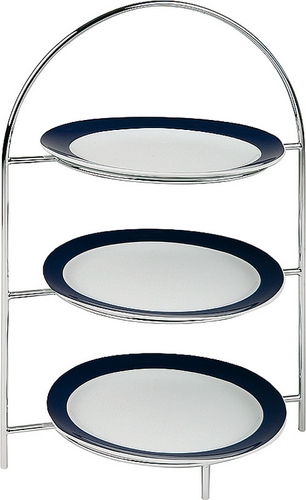 Serviergestell 29 x 19,5 cm, H: 43 cm Metall hartverchromt für 3 Teller innerer Ring ca. Ø 18 cm für Teller bis max. Ø 27 cm