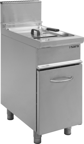SARO Gasfritteuse Modell E7/FLG1V13 Made in Europe - Material: Edelstahl - Mit Ablasshahn und Edelstahlauffangbehälter für einfachen