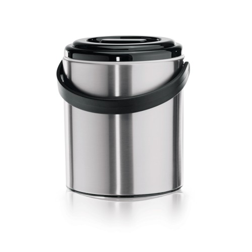 Eiseimer, mit Kunststoffzange und perforiertem Einsatz. Material: Edelstahl. Inhalt in Litern: 2,2. Durchmesser: 15 cm. Maße: Höhe: 205 mm