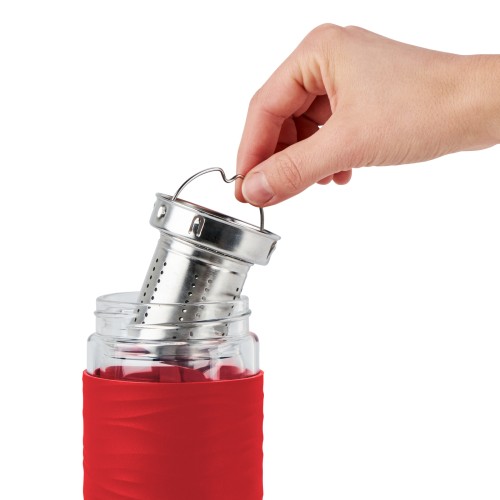 EMSA TEA MUG Teebecher (0,4 L, hochwertiger doppelwandiger Glaskörper, leichten Isoliereffekt, Manschette aus Silikon, perfekt