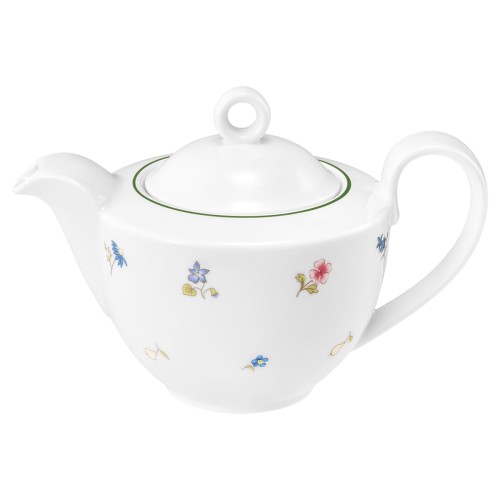 Seltmann Teekanne 1 0,55 l, rund, Form: Community, Dekor: 57389 Streublume grüne Linie, hohe Kantenschlagfestigkeit, Made in Germany