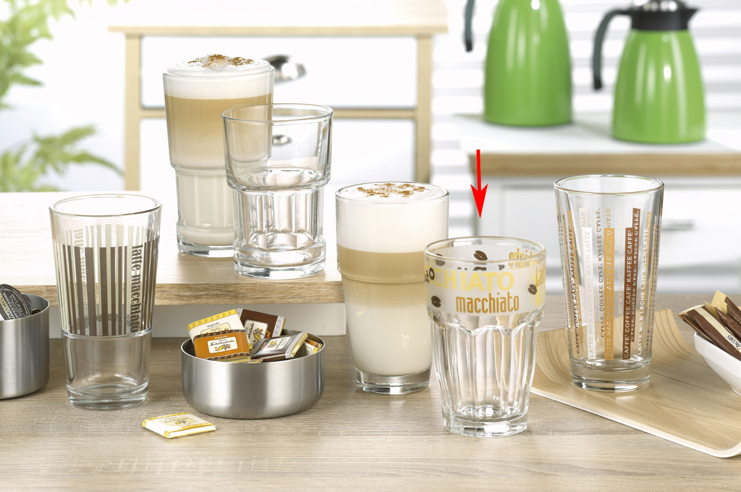 Latte Macchiato-Glas HOURS, Inhalt: 0,37 Liter, Höhe: 120 mm, Durchmesser: 83 mm, stapelbar, gehärtet, für Heißgetränke, mit Druck.