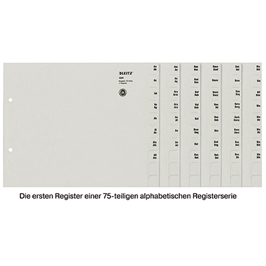 Leitz Registerserie DIN A4, Überbreite A-Z Tauenpapier, recycelt grau 750 Registerblätter