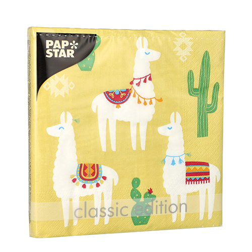 PAPSTAR 20 Servietten, 3-lagig 1/4-Falz 33 cm x 33 cm "Easy Lamas"