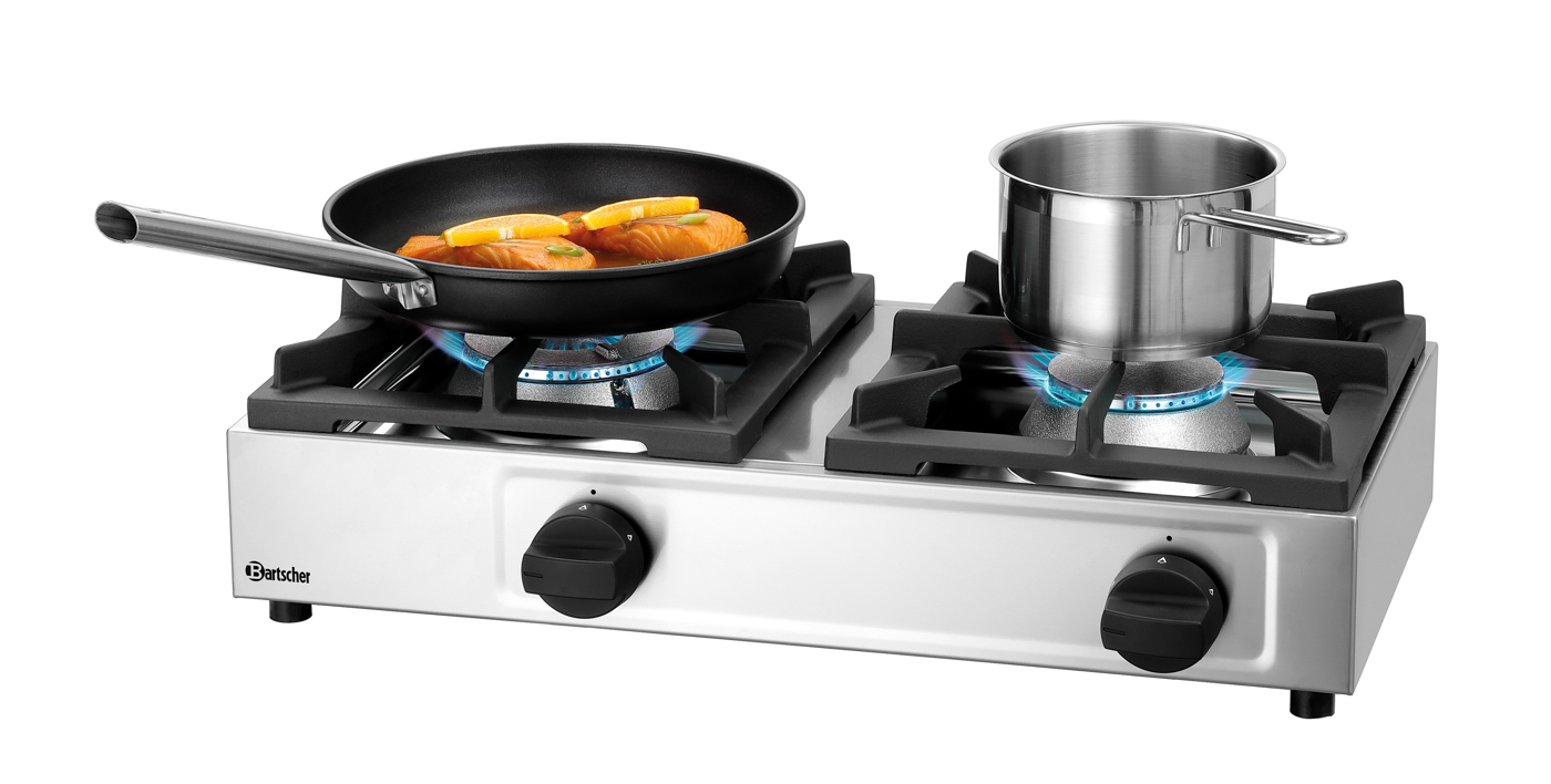 Bartscher Gaskocher 2K1100-N | LeistungKochstelle rechts max.: 4,5 kW | Maße: 66 x 35 x17,0 cm. Gewicht: 20,2 kg