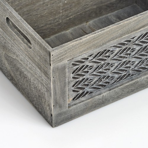 Aufbewahrungskiste "Leaves", Holz, grau. Länge: 300 mm. Breite: 200 mm. Höhe: 157 mm