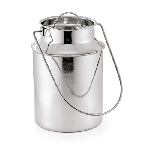 Transportkanne, mit Tragebügel und Steckdeckel. Material: Chromnickelstahl. Inhalt in Litern: 3. Durchmesser: 13 cm. Maße: Höhe: 235 mm