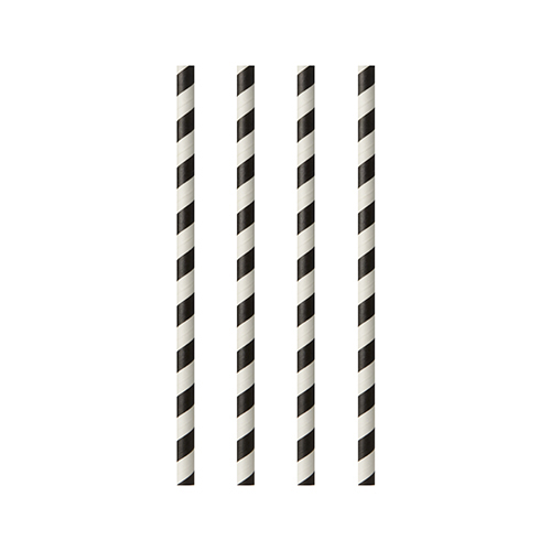 25 Trinkhalme, Papier Ø 6 mm · 20 cm schwarz/weiss "Stripes" von PAPSTAR