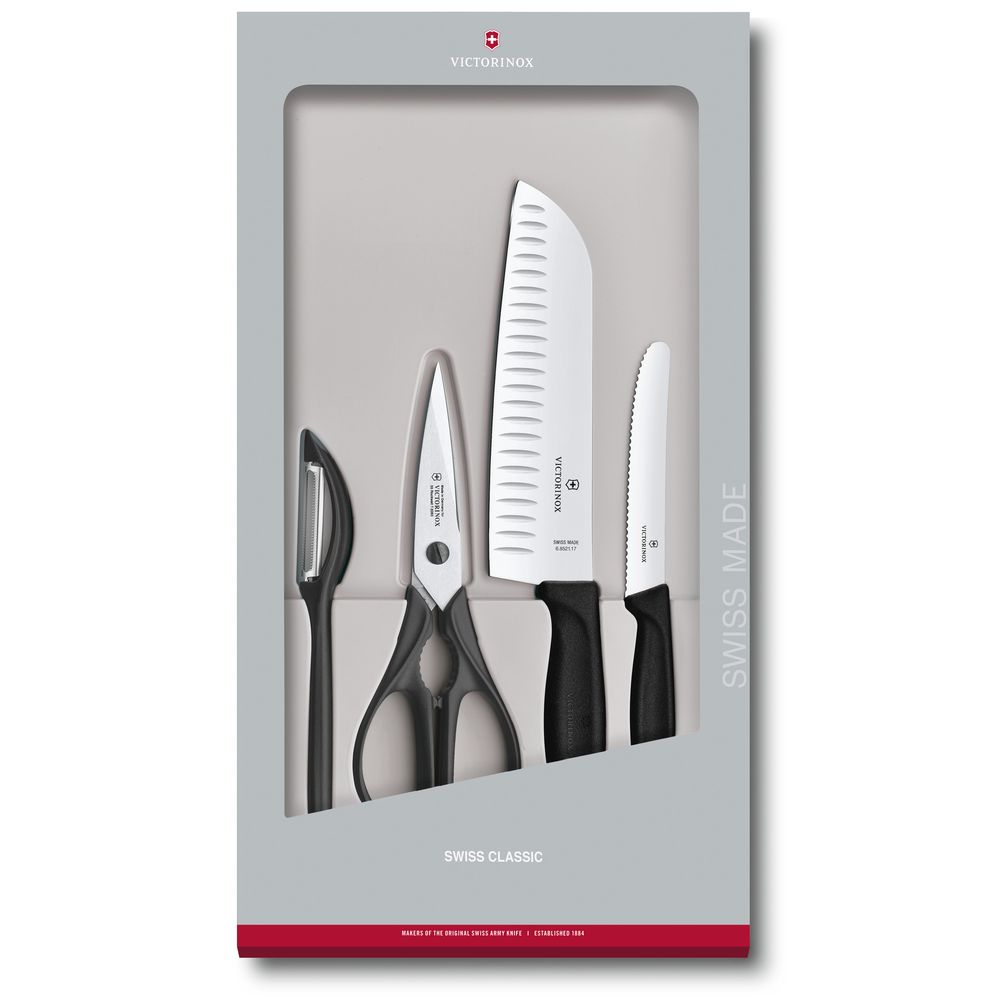 Victorinox Swiss Classic Taschenmesser Küchengarnitur, 4-teilig, schwarz, Geschenkverp.