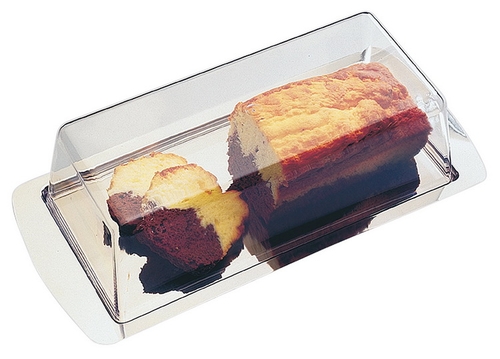 Kuchenplatte, Haubenhöhe 10 cm Tablett: 18/0 Edelstahl Haube: Polystyrol stapelbar, Maß: 33 x 17 cm