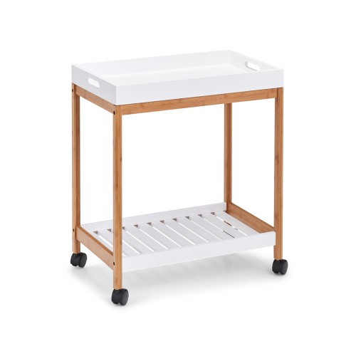 Beistellwagen, Bamboo lackiert; MDF, 55x34x62 cm. Farbe: weiß. Bamboo & white - Die Funktionalität gepaart mit dem schlichten Design aus weißem Holz