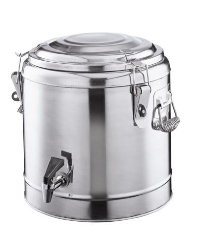 Thermogetränkebehälter. Chromnickelstahl. mit 3 Verschlussklammern und Fallgriffen,