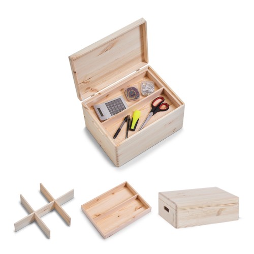 Allzweckkisten-Set, Nadelholz, Farbe: natur. Dieses praktische Kisten-Set mit Fächer-Einteilung und Tabletteinsatz ist ein