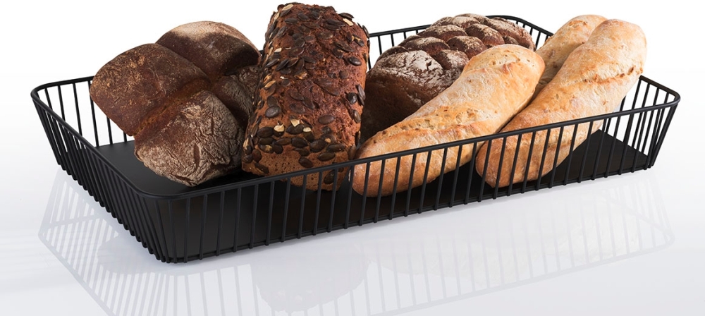 GN 1/1 Korb -URBAN- 53 x 32,5 cm, H: 7,5 cm Metall, schwarz mit Antirutsch-Füßchen spülmaschinengeeignet stapelbar Farbe:
