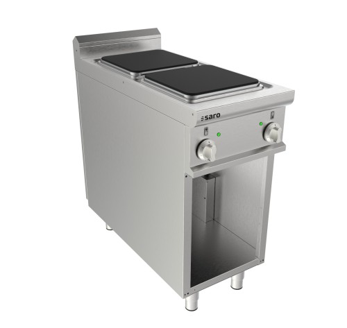 SARO Elektroherd offener Unrterbau 2 Platten Modell LQ / CQE2BA Made in Europe - mit offenem Unterbau für Staurraum - robustes Edelstahl