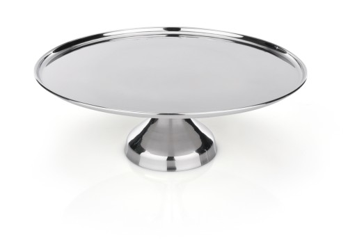 Tortenplatte auf Fuß. Chromnickelstahl.