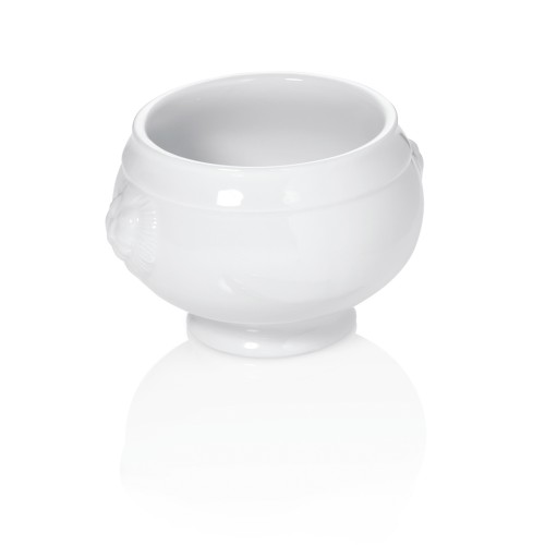 Löwenkopfterrine, Material: Porzellan. Inhalt in Litern: 0,5. Durchmesser: 13,5 cm. Maße: Höhe: 85 mm