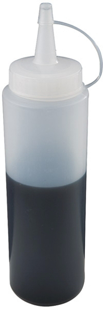 Quetschflasche Ø 6 cm, H: 21 cm, 0,35 Liter Polyethylen, transparent mit Schraubdeckel spülmaschinengeeignet