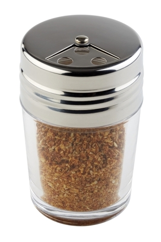 Multistreuer Ø 5 cm, H: 8 cm Glas, 50 ml Deckel aus 18/8 Edelstahl mit Schraubverschluss mit 3 verschieden Lochgrößen Ø 6 / 4