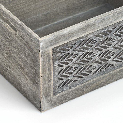 Aufbewahrungskiste "Leaves", Holz, grau. Länge: 350 mm. Breite: 250 mm. Höhe: 177 mm