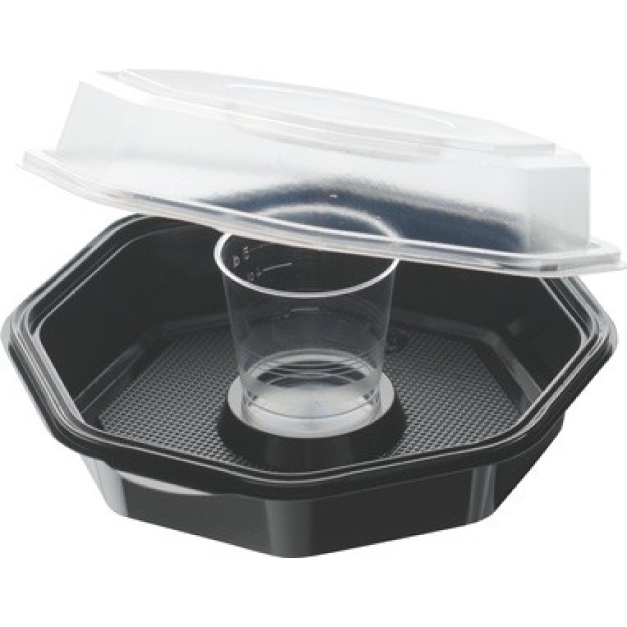Octaview Salatbox in schwarz mit transparentem Deckel, 240 Stück, inklusive Dressingbehälter mit 90 ml Inhalt