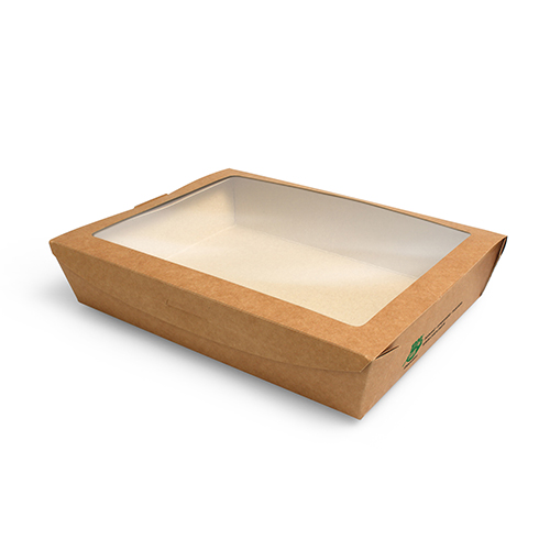 40 Feinkostboxen, Pappe mit Sichtfenster aus PLA "pure" eckig 1500 ml 4,5 cm x 21 cm x 16 cm braun "100% Fair" von PAPSTAR