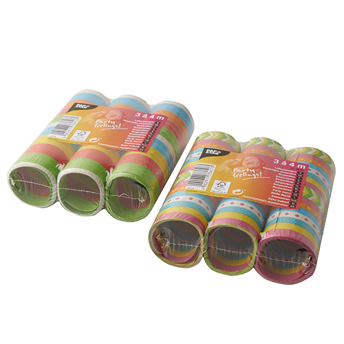 3 Luftschlangen 4 m farbig "Motiv sortiert" von PAPSTAR