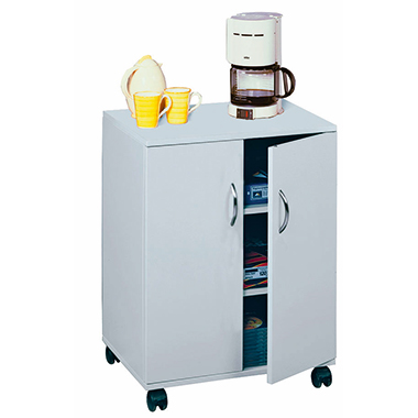 Multifunktionswagen COFFEEPOINT, lichtgrau, mit 2 Türen u. 4 Rollen. Aus melaminbeschich- tetem 16 mm Holz. 73,7 x 52,8 x 40 cm (H x B x T)