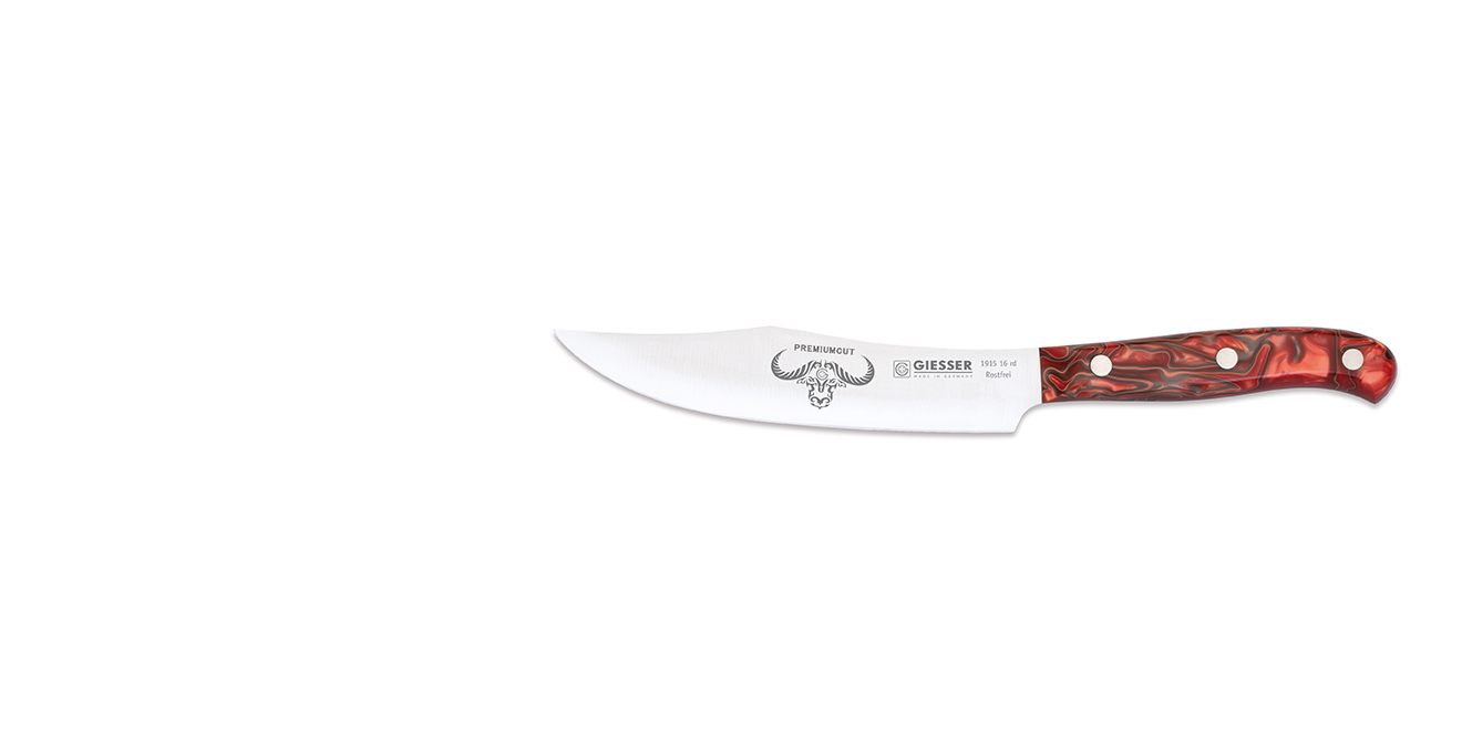GIESSER Premium Cut „Veggie No.1“ Gemüsemesser mit schmaler, 16 cm langer Klinge aus Chrom-Molybdän-Stahl, Farbe: "Red Diamond"
