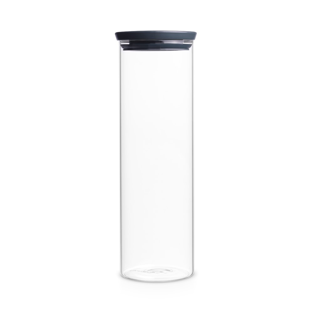 Brabantia stapelbarer Glasbehälter TOKIO, Inhalt: 1,9 Liter, Farbe Deckel: dunkelgrau, Höhe 32,1 cm, Durchmesser 10,5 cm.