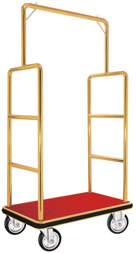 Gepäckwagen. goldfarben. Edelstahl. 2 schwenkbare Rollen Ø 11,5 cm mit Feststeller und 2