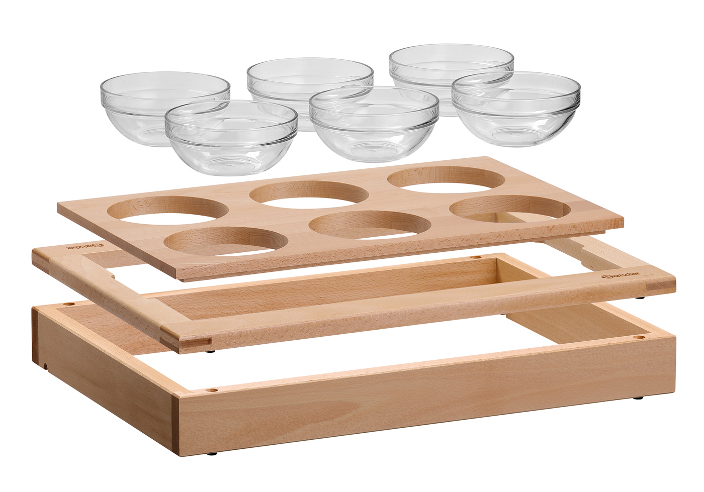 Bartscher Buffet-System Set GLS6 | Set bestehend aus: 6 Glasschalen, Ø 14 cm, Inhalt: 0,5 Liter | Maße: 58 x 40,5 x 124 cm. Gewicht: 6 kg