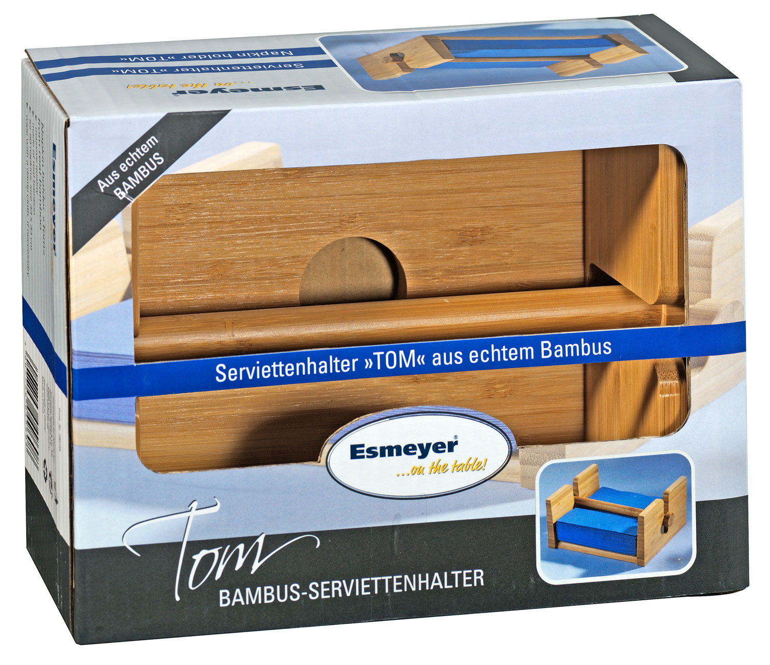 Serviettenhalter TOM aus Bambus, mit Beschwerer, für ca. 50 Servietten. Passend für handelsübliche Servietten 33 x 33 cm.