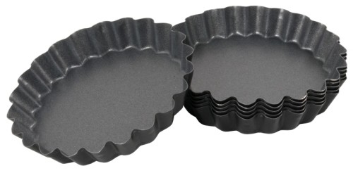 Antihaft-Tortelettform Set mit 4 Förmchen, aus 0,6 mm starkem Stahl, PTFE antihaft-beschichtet, nicht spülmaschinengeeignet