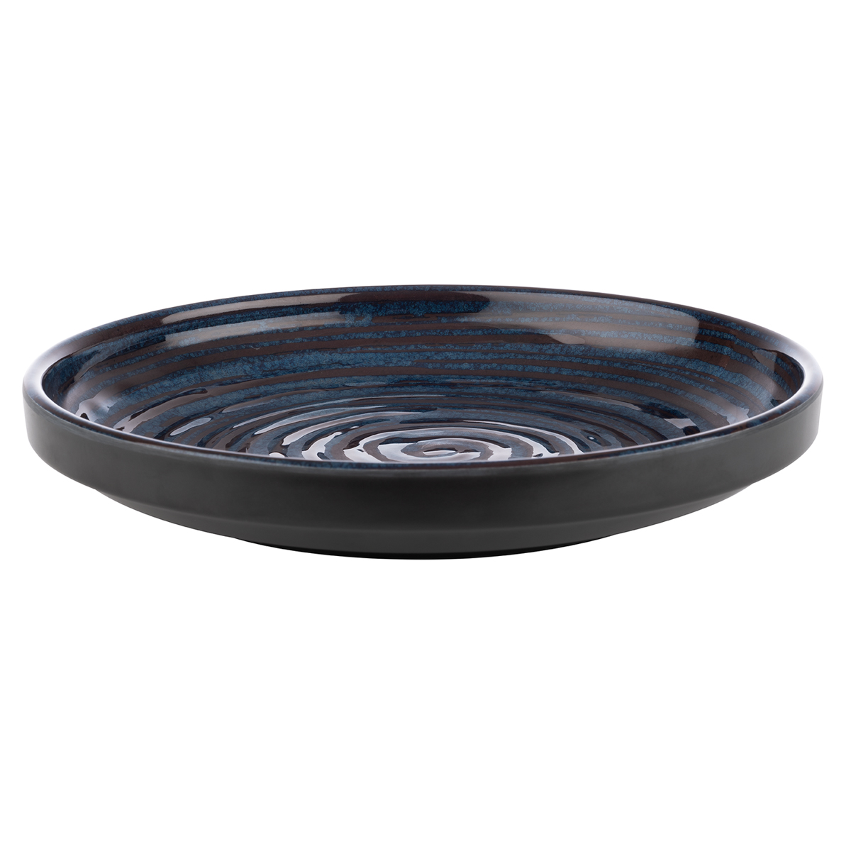 Teller -LOOPS-, Ø 23 cm, H: 3,5 cm, Melamin, innen: Dekor, dunkelblau, außen: dunkelgrau