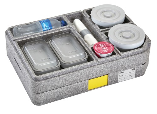Cam GoBox Tablotherm - Porzellan, 2 x rechteckiger Teller, 2 x 500 mL Schale und wiederverwendbare Deckel von Cambro