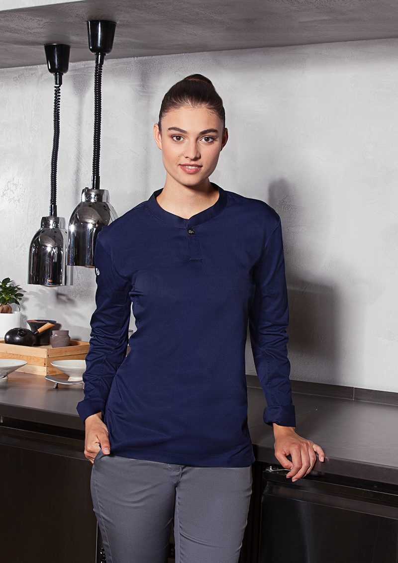 Langarm Damen-Arbeitsshirt Performance , GR. L , Farbe: marine , von Karlowsky