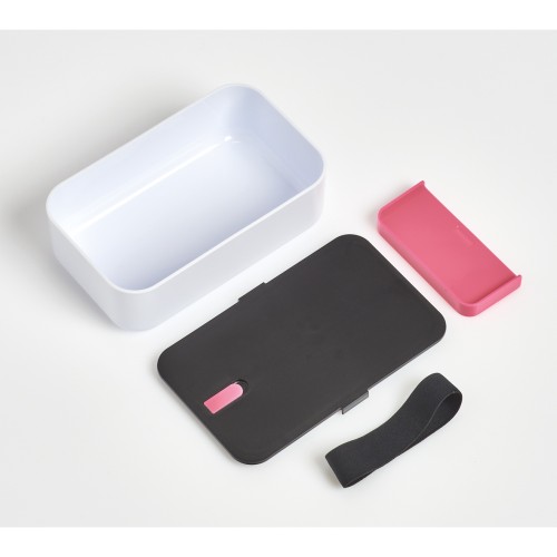 Lunch Box, Kunststoff, weiß/schwarz/pink. Länge: 190 mm. Breite: 120 mm. Höhe: 65 mm