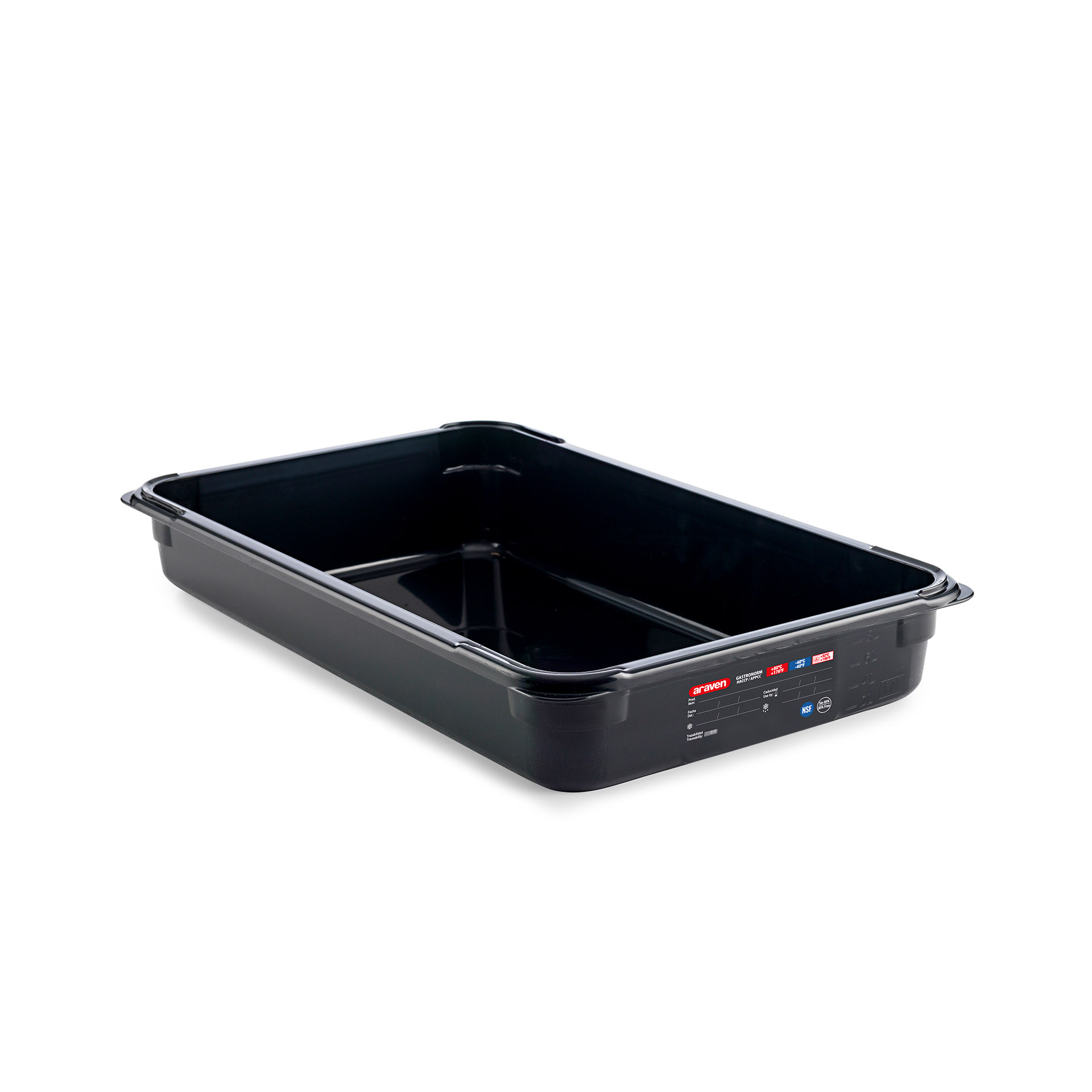 ARAVEN Behälter GN 1/1 65mm Höhe und 8 Liter Fassungsvermögen, BPA-frei und schwarz