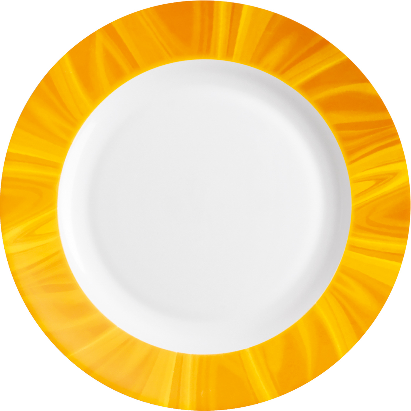 Dessertteller NATURA mit gelbem Muster. Durchmesser 19,5 cm, aus Opalglas. Von Bormioli Rocco.