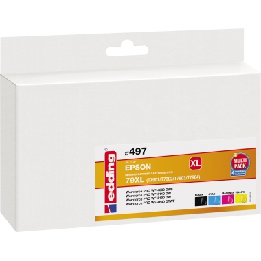 edding Tintenpatrone Epson 79XL EDD-497 ca. 2.600 Seiten schwarz, ca. 3 x 2.000 Seiten farbig kein Originalzubehör schwarz,