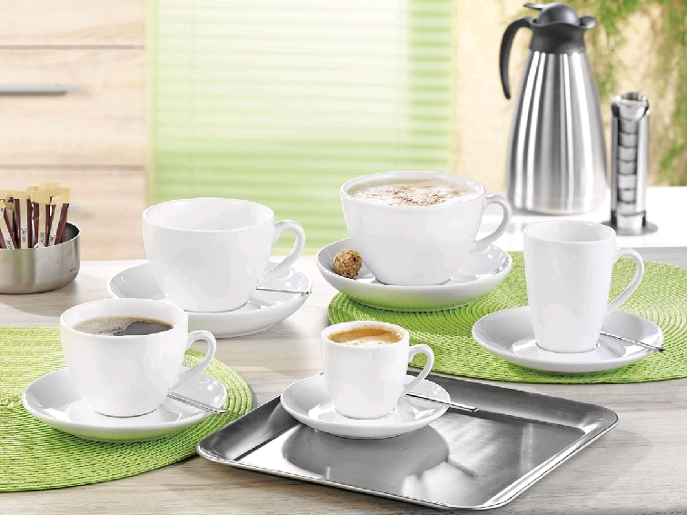 Espresso-Tasse - Inhalt 0,10 ltr - mit Untertasse - Form BISTRO - UNI WEISS - Henkelform rund, Höhe 5,8 cm