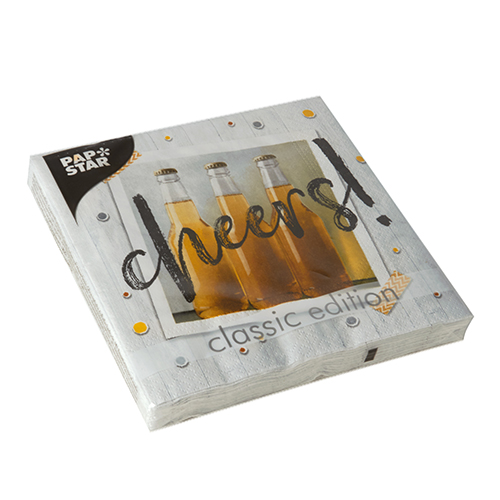 20 Servietten, 3-lagig 1/4-Falz 33 cm x 33 cm "Cheers" von PAPSTAR