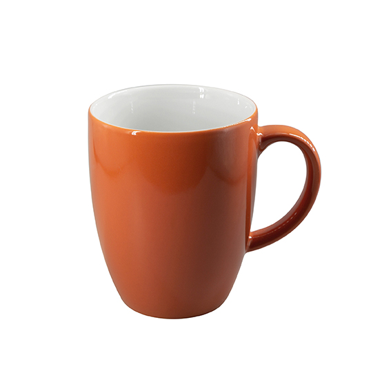 Becher mit Henkel 0,28 l - Form: Table Selection, - Dekor 66276 orange-braun - aus Porzellan., Hersteller: Eschenbach. "Made in Germany".