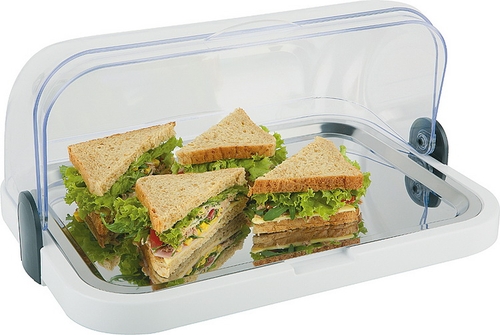 Buffet-Vitrine LARS, weiss, Maße: ca. 44 cm x 32 cm, Höhe 20,5 cm, platzsparend zerlegbar, incl. 2 Kühlakkus,