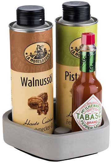 Menage / Kartenhalter-ELEMENT- 14 x 13,5 cm, H: 20 cm Set bestehen aus: - Basis, Beton Pfeffer- und Salzstreuer Essig- und