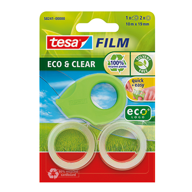 tesa® Handabroller Mini ecoLogo® nachfüllbar inkl. 2 Rollen tesafilm® Eco  Clear, 19 mm x 10 m (B x L) grün